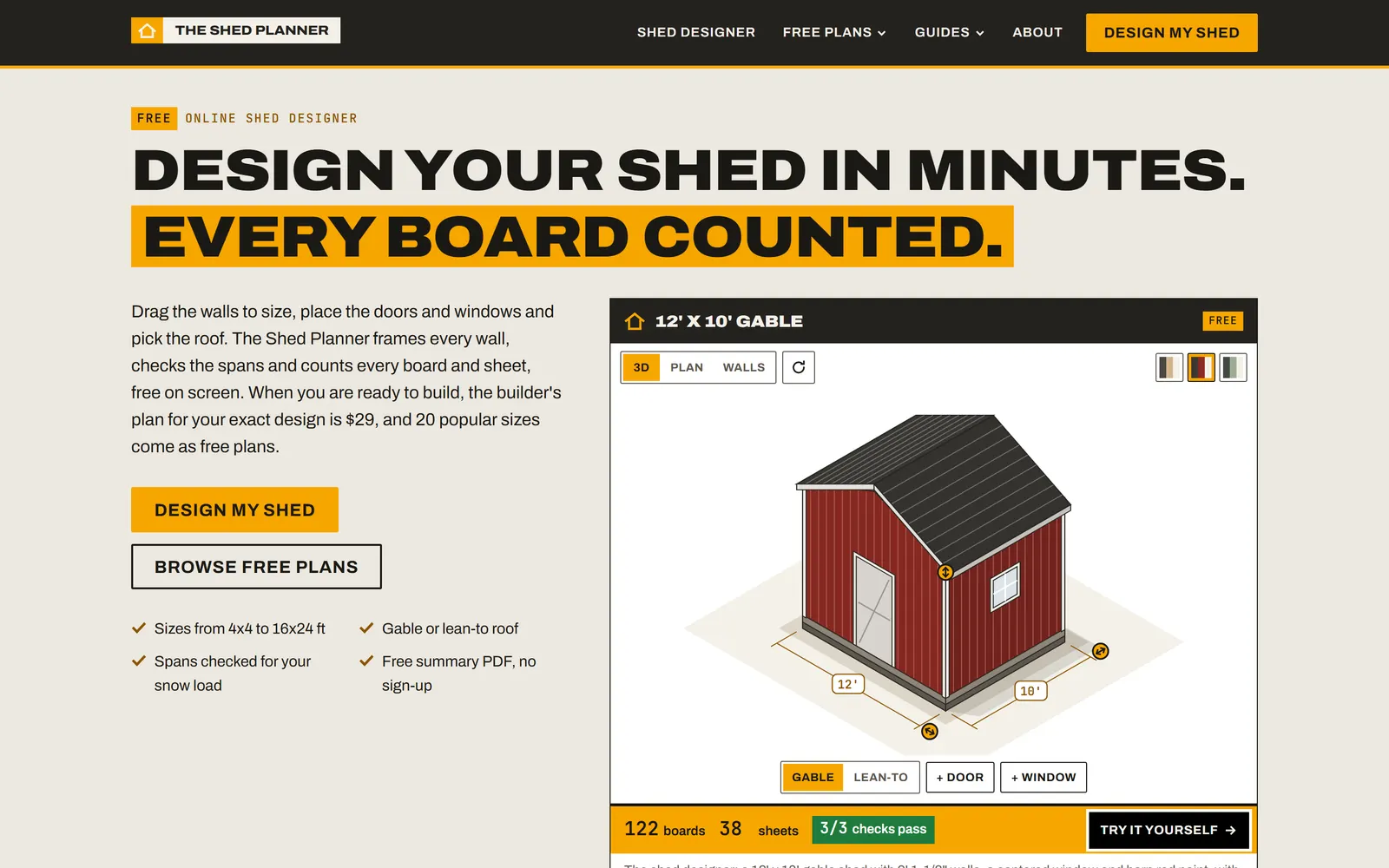 The Shed Planner homepage